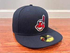 Cleveland Indians MLB Chief Wahoo Authentic on field New Era 59Fifty Hat - Navy - Picture 1 of 5