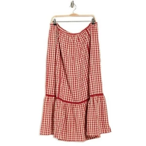Damen Übergröße Maxi elastische gesmokte Taille Gingham 1x und 3X Herbst Sommer Röcke - Bild 1 von 3
