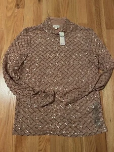 New Anthropologie Pilcro Turtleneck Sequin Top Sand L. NWT - Picture 1 of 5