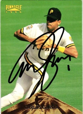 Carlos Garcia #285 Signed 1996 Pinnacle MLB Baseball Card Pirates AUTO - Image 1 of 2