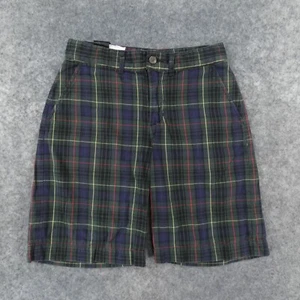 Polo Ralph Lauren Shorts Boys Youth 12 Chino Flat Front Blue Green Plaid w Logo - Picture 1 of 15