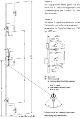 Bloqueo múltiple Winkhaus T-F1662 92 M2 MC 16 mm manguito plano 2 pestillos giratorios - Imagen 1 de 4