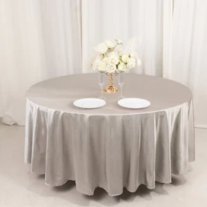 108" SILVER Scuba Polyester Round Tablecloth Wedding Table Linens Party Supplies - Picture 1 of 8