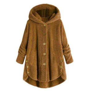 Plus Women's Tops Teddy Bear Fleece Hooded Coat Fur Fluffy Jacket Winter Outwear - Picture 1 of 17