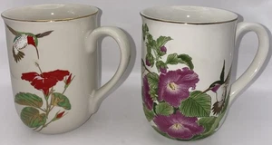 Vintage Otagiri Japan (2) Coffee Mugs Hummingbirds Floral Set of 2 Mug 12oz EUC - Picture 1 of 8
