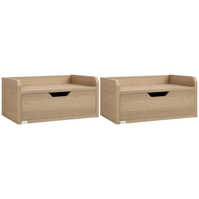 HOMCOM Floating Nightstands Set of 2, Nightstand with Drawer, Natural - Image 1 of 4