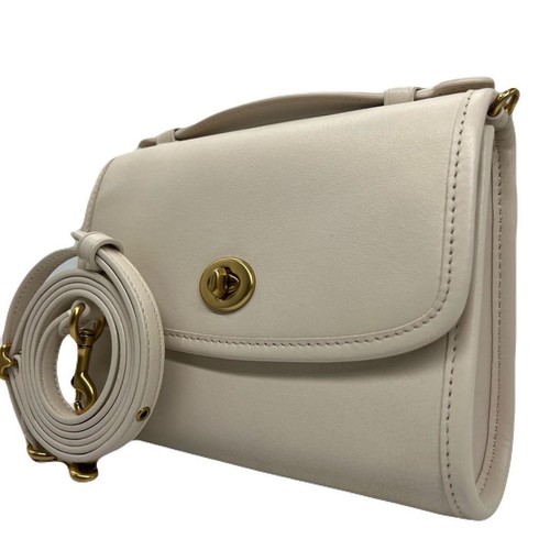 Coach C3486 borsa a tracolla vintage chiusura girevole pelle logo bianco dal Giappone