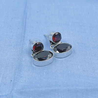 Pendientes colgantes de plata de ley 925 de Mozambique granate piedras preciosas joyería Foto 1 de 4