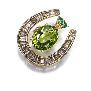 Peridot 2.33ct Sapphire 0.08ct Garnet Diamond 3WAY Pendant 18K 750 Yellow Gold  - Picture 1 of 10
