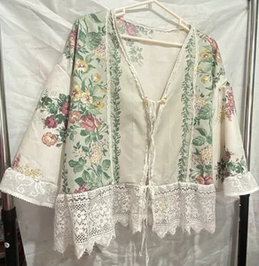 Plus size 4 X vintage front tie blouse with vintage lace - Picture 1 of 8