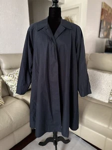Neiman Marcus Long Trench Rain Coat Navy Blue Polyester overcoat jacket Sz 12 - Picture 1 of 6