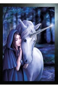 BLACK FRAMED ANNE STOKES ART - SOLACE UNICORN 3D PICTURE PRINT 325mm x 425mm - Picture 1 of 2