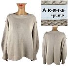 Akris Womens 16 Sweater Beige Cashmere Wool Blend Boatneck Button Chunky Euc