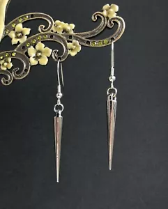 Dark Silver Spike 316L Surgical Steel Drop Earrings in Gift Bag - HA Gothic Punk - Picture 1 of 9