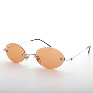 Orange Rimless Oval Colored Lens 90s Vintage Sunglasses - Piper - Picture 1 of 3