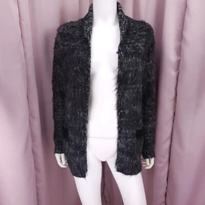 Katsumi Women's Black Furry Tight-Knit Open Front Long Sleeve Cardigan Large - Picture 1 of 7