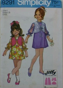 Simplicity 9291 Patrón vintage sin cortar en talla infantil 6 - Vestido y chaleco de niña - Imagen 1 de 3