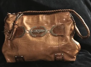 Marc Chantal Croc Shoulder Bag Purse 14” X 11” Braided Handle Large Western - Picture 1 of 20