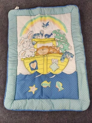 Manta Edredón Gerber Arca de Noé Animal Reversible Religiosa Azul Edredón Nuevo Foto 1 de 4