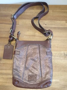 LINEA Weekend Umhängetasche braun weiches 100% Leder Glitzeroptik Tasche - Bild 1 von 17