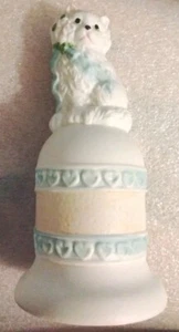 Vintage  Bisque , Unique Cat Bell Hand Painted W Pink And Blue Designs. W. Box - Picture 1 of 8