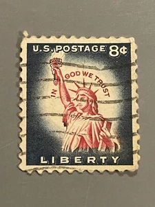 1958 US Freiheitsstatue 8 Cent Briefmarke rot & blau - Bild 1 von 2