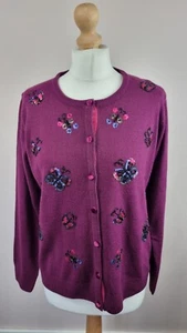 Country Rose Burgundy Purple Knitted Cardigan Sequin Butterfly Design Size... - Picture 1 of 10