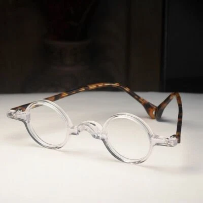 Men's Round Crystal Clear Acetate Glasses frame tortoise legs clear eyeglasses - Image 1 of 4
