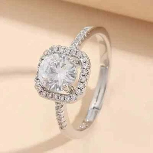 Elegant Square White Golden-Plated Open Adjustable Ring with Synthetic Synthetic - Picture 1 of 9