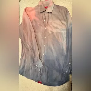 Alfani Men's Classic Fit Button Down Dress Shirt Ombre Red Blue M 15.5, 32-33 - Picture 1 of 4