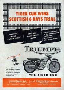 1954 Triumph Tiger Cub Motorcycle Original Print Ad - Picture 1 of 1