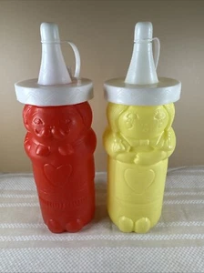 Vtg Ketchup Mustard Bottles Diner Condiment Sombrero Man Woman Squeeze Bottle - Bild 1 von 3