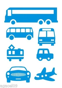 PLANE BUS CAR SET BLUE COOL WALL STICKERS KIDS CHILDREN BOY BEDROOM VINYL - Picture 1 of 2