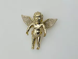 Collana ciondolo angelo cherubino oro giallo 14K e diamanti pezzo tenuta - Foto 1 di 7