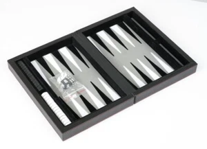 Dal Rossi Italy Black Travel 9" Backgammon Set - PU Leather Case - Picture 1 of 3