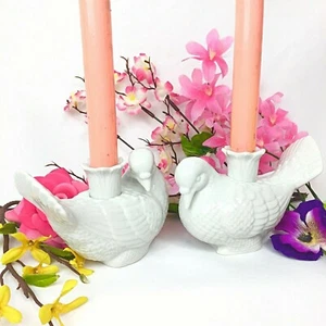 Vintage 2er Set Kerzenständer Takahashi Japan weiß Porzellan Taube Vogel  - Bild 1 von 7