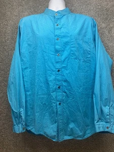 Scully Shirt Mens XL Blue Grandad Band Collar Collarless Old West Frontier USA - Picture 1 of 12