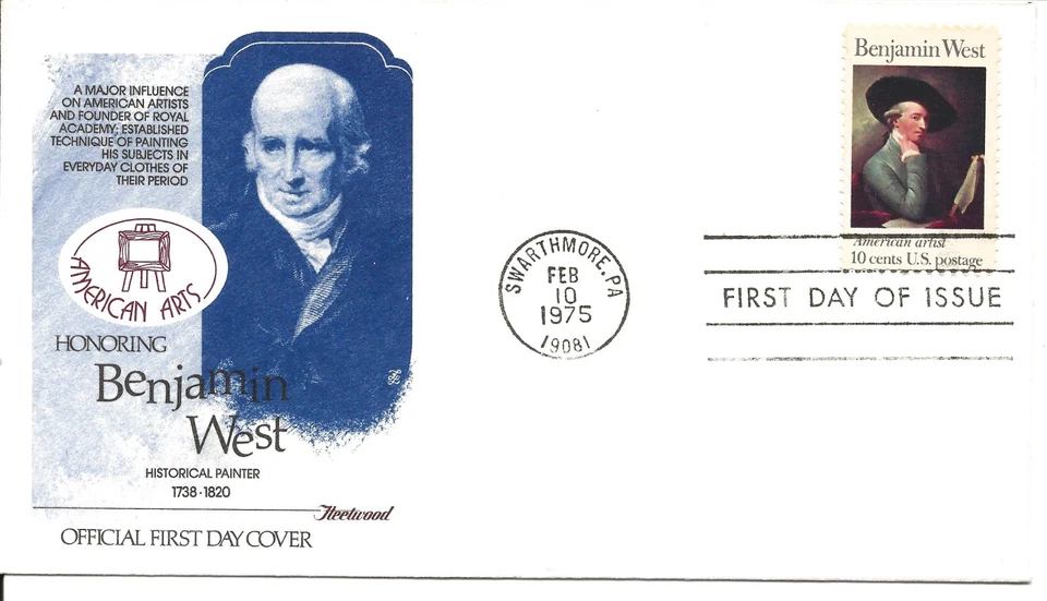 US Scott #1553, First Day Cover 2/10/75 Swarthmore Single Benjamin West - Image 1 of 1