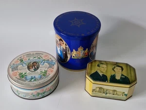 Vintage Metal Biscuit Tins - Queen Elizabeth II & Charles & Princess Diana - Picture 1 of 2