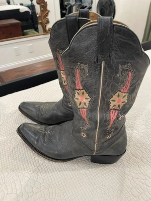JB Dillon Leather Floral Embroidered Western Cowboy Boots Womens Sz 10 B VTG - Image 1 of 4