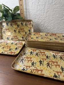 Set of 10 MCM Japanese Sushi Appetizer Plates 60s Alcohol Proof 9” x 5” Papier - Picture 1 of 9