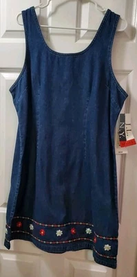 De colección J.L.N.Y. Vestido Jersey Deportivo Denim XL NUEVO CON ETIQUETAS Sin Mangas Floral Bordado Dobladillo Foto 1 de 4