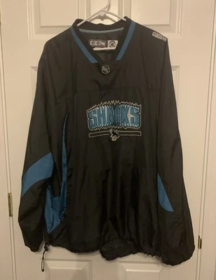 Vtg 90's CCM San Jose Sharks Pullover Windbreaker Sweatshirt NHL Black XXL - Image 1 of 4