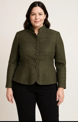 Coldwater Creek Blazer Womens 12 Green Tweed Work Office Casual Jacket Peplum - Image 1 of 4