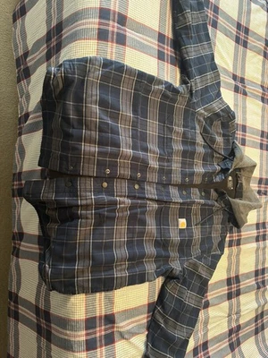 Sudadera con capucha de franela Carhartt para hombre a presión resistente flexible relajada forrada de lana grande 105938 Foto 1 de 4