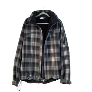Salomon Jacket Mens Large Gray Plaid Hooded Softshell Fleece Lined Outdoor Coat - Picture 1 of 12