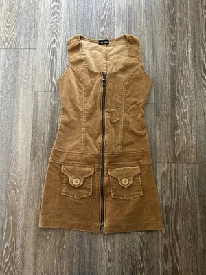 Mini Vestido De Colección Sello Húmedo Pana Bolsillo Cintura Caída XS Y2K Grunge Twee Preppy Foto 1 de 4