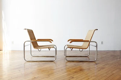 Marcel Breuer Rattan Lounge Chairs B35 Thonet Furniture Vintage - Image 1 of 4