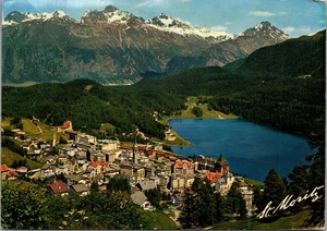 Postcard Switzerland St. Moritz birds eye view with mountains - Picture 1 of 2