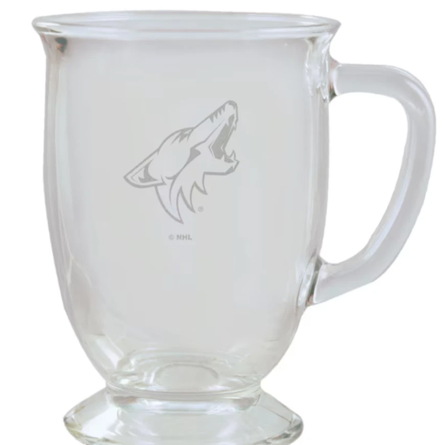 NHL ARIZONA Hockey COYOTES - 16 oz Café LATTE Taza de vidrio grabado Foto 1 de 1